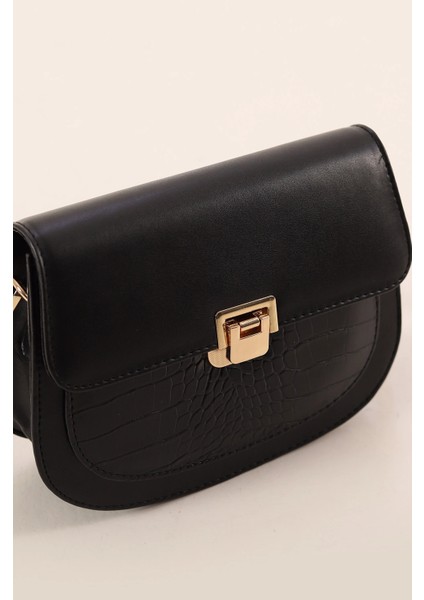 Siyah Kroko Detaylı Kilit Kapaklı Kadın El Kol ve Omuz Çantası indirimleri