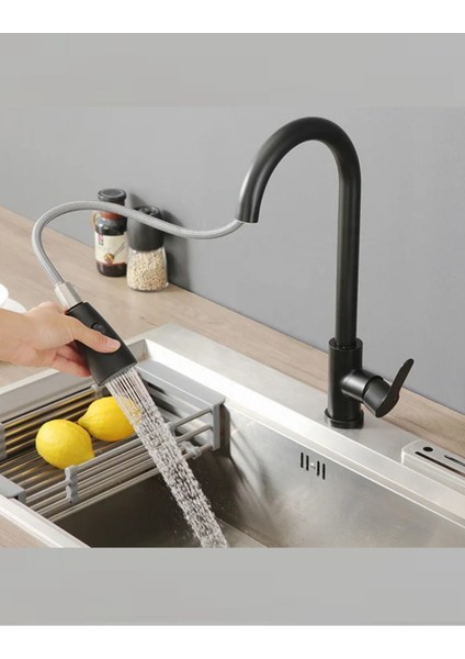 Siyah Spiralli Mutfak Evye Bataryası Çift Modlu Tasaruf Fonksiyonlu Mat Siyah Uzatmalı Eviye Musluk fiyatları