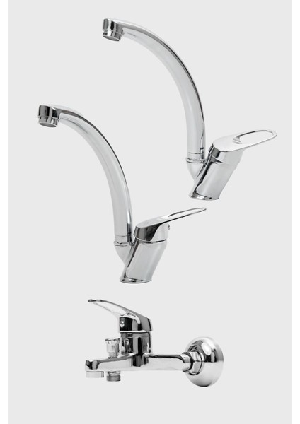 Krom Mix Eviye Lavabo Banyo 3 Lü Set