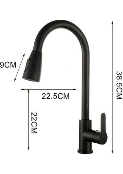 Siyah Spiralli Mutfak Evye Bataryası Çift Modlu Tasaruf Fonksiyonlu Mat Siyah Uzatmalı Eviye Musluk