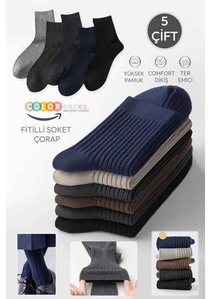5 Çift Erkek Çorap Basic Fitilli Pamuk Soket (Yazlık Çorap)