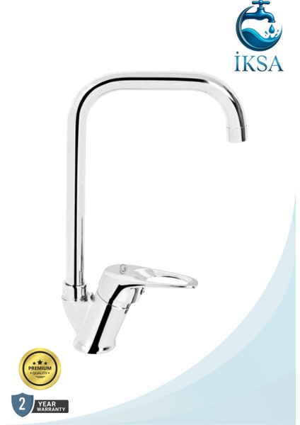 Köşe Borulu Mutfak Evye Musluğu Bataryası Çeşmesi Çift Su Girişli