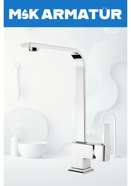 Krom Lüx Kare Eviye Batarya Çeşmesi