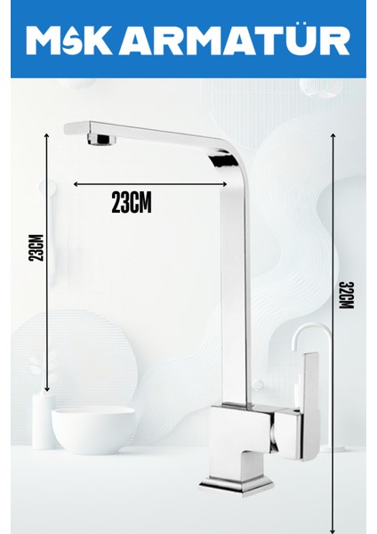 Krom Lüx Kare Eviye Batarya Çeşmesi fiyatları