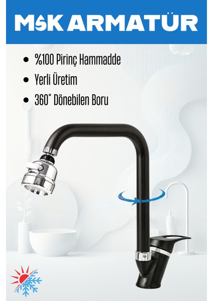 Siyah Krom Köşe 3 Fonksiyonlu Eviye Bataryası Çeşmesi fiyatları