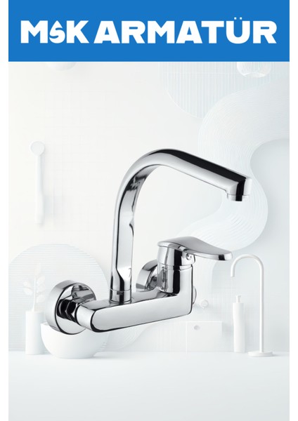 Krom Duvardan Balıksırtı Eviye Lavabo Bataryası Çeşmesi