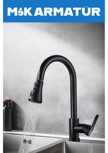 Siyah Lüx Spirelli Eviye Bataryası Çeşmesi