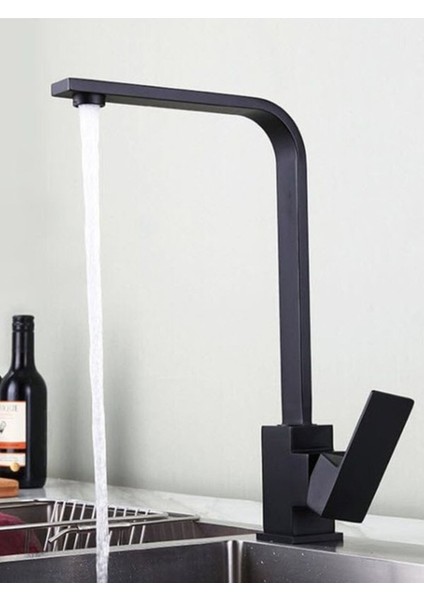 Mutfak Bataryası Siyah SUS304 Paslanmaz Çelik Mutfak Eviye Bataryası 360 Derece Dönebilen Boru