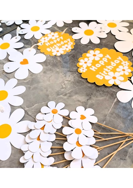 32 Parça Papatya Konsept Dev Set Konuşma Balonu Süsü Banner Pasta Kürdanı Cupcake Süsü indirimleri