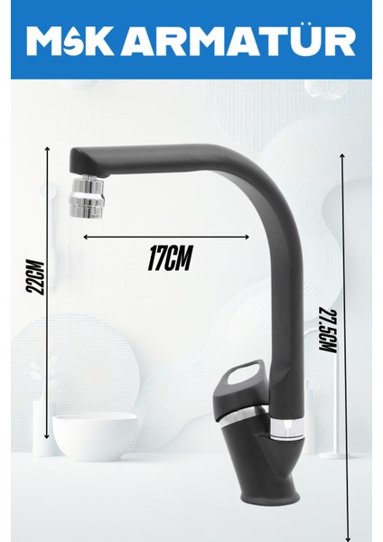 Siyah Krom Balıksırtı Boru Oynar Başlıklı Eviye Bataryası Çeşmesi fırsatları