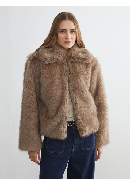 Lcwaıkıkı Classic Kahverengi Gömlek Yaka Kadın Kürk Mont