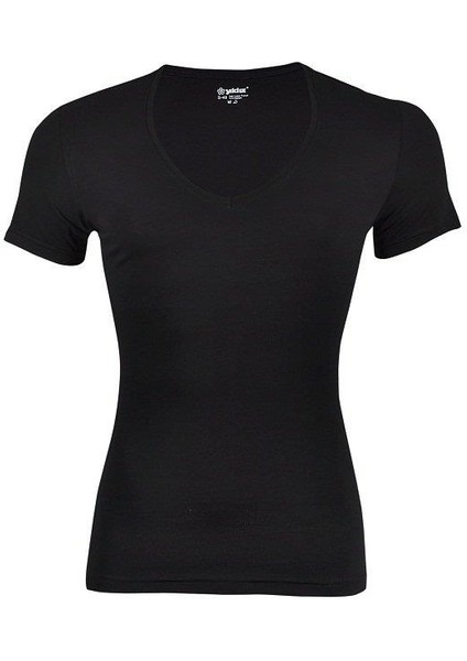 356 Siyah Derin V Yaka Kısa Kollu Erkek Tişört