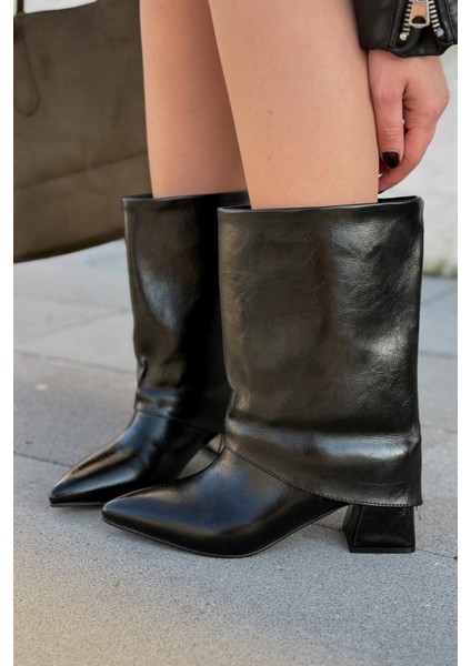 Ovelle Kadın Topuklu Bot Siyah Parlak Deri
