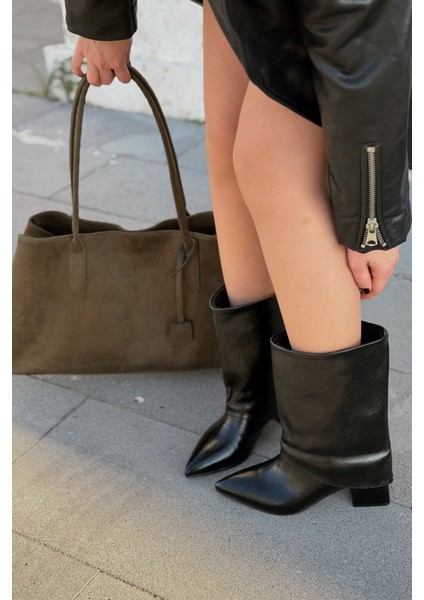 Ovelle Kadın Topuklu Bot Siyah Parlak Deri modelleri