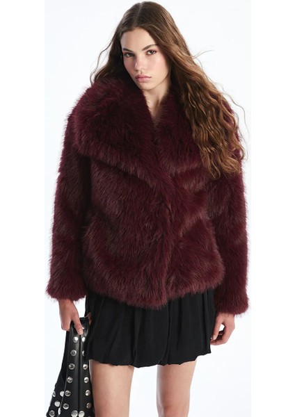 Xsıde Bordo Ceket Yaka Kadın Kürk Mont