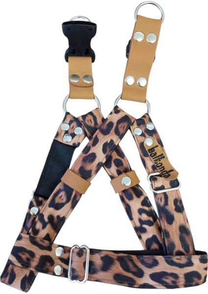 Köpek Göğüs Tasması Küçük, Orta ve Büyük Irk Ayarlamalı Kolon Kordon & Deri Leopar Desen