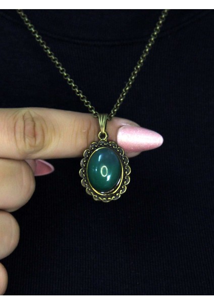 Doğal Taş Yeşil Akik Doğal Taşlı Kadın Doğal Taş Otantik Kolye EUK27YA