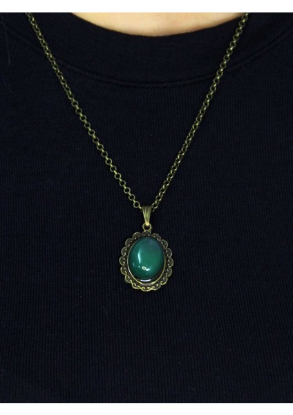 Doğal Taş Yeşil Akik Doğal Taşlı Kadın Doğal Taş Otantik Kolye EUK27YA modelleri