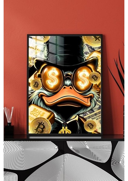 Donald Duck Bitcoin Tasarım Çerçeveli Metal Poster Tablo modelleri
