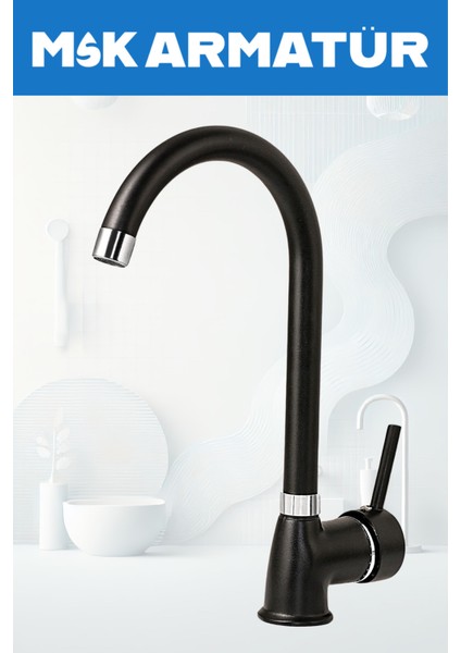 Siyah Krom Armut Baston Eviye Bataryası Çeşmesi