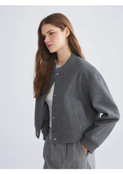 Xsıde Antrasit Kolej Yaka Kadın Kaşe Mont
