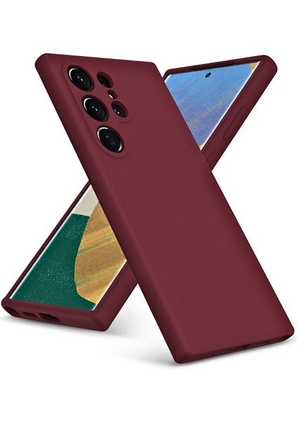 Samsung Galaxy S22 Ultra Uyumlu Silikon Kılıf - Pastel Renk Tonu Kamera Korumalı Esnek Kapak - Bordo