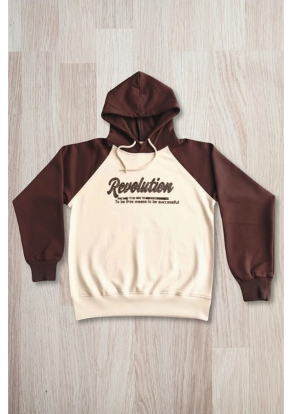 Yazı Desenli Kapşonlu Kahverengi Renk Kız Çocuk Takım indirimleri