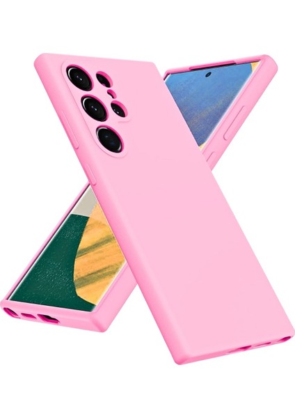 Samsung Galaxy S22 Ultra Uyumlu Silikon Kılıf - Pastel Renk Tonu Kamera Korumalı Esnek Kapak - Pembe