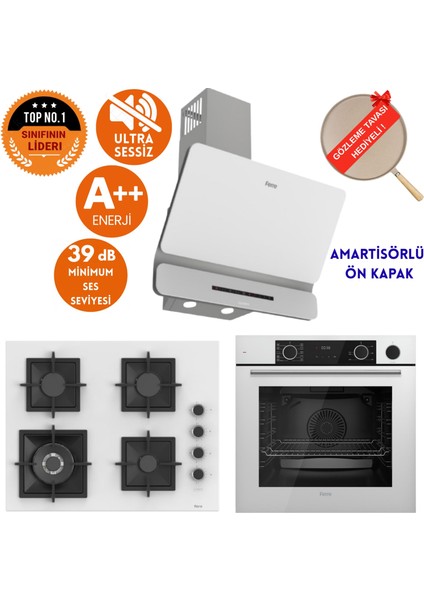 Fryart & Silentart Pele /sessiz Beyaz Ankastre Set ( D081-SA + XE64CB + SC406-WFA Wok )