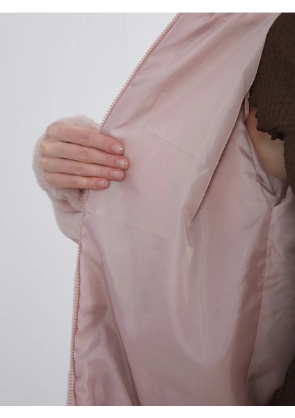 Xsıde Pembe Kapüşonlu Kadın Kürk Mont fırsatları