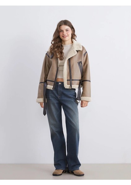 Xsıde Kahverengi Kürk Yaka Oversize Kadın Süet Mont fiyatları