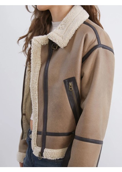 Xsıde Kahverengi Kürk Yaka Oversize Kadın Süet Mont modelleri