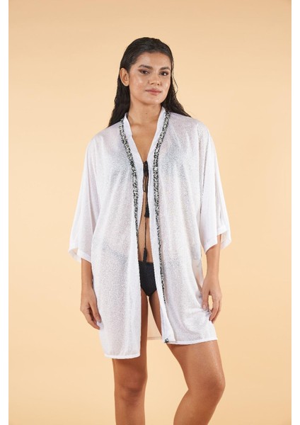 3019 Kadın Yarım Kollu Önden Bağlamalı Pullu Detay Yaka Gömlek Elbise Pareo