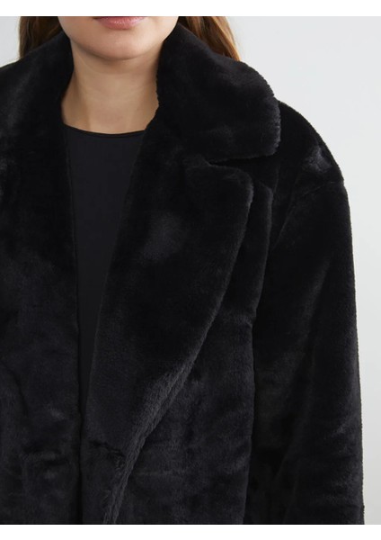 Lcw Eco Siyah Ceket Yaka Kadın Pelüş Mont modelleri