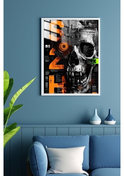 Ghost In The Code Orange Kafatası Tasarım Çerçeveli Metal Poster Tablo fiyatları