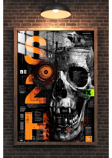 Ghost In The Code Orange Kafatası Tasarım Çerçeveli Metal Poster Tablo fırsatları