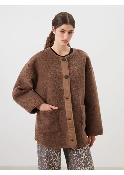 Lcw Modest Kahverengi Bisiklet Yaka Kadın Pelüş Mont