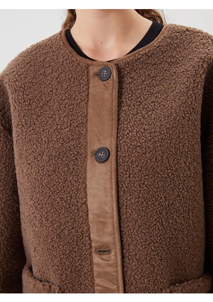 Lcw Modest Kahverengi Bisiklet Yaka Kadın Pelüş Mont modelleri