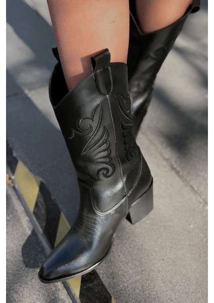 Jorny Kadın Kovboy Çizme Siyah Mat Deri fiyatları