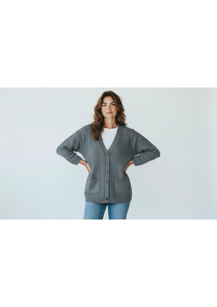 Mimoza Örme Triko V Yaka Cepli Hırka