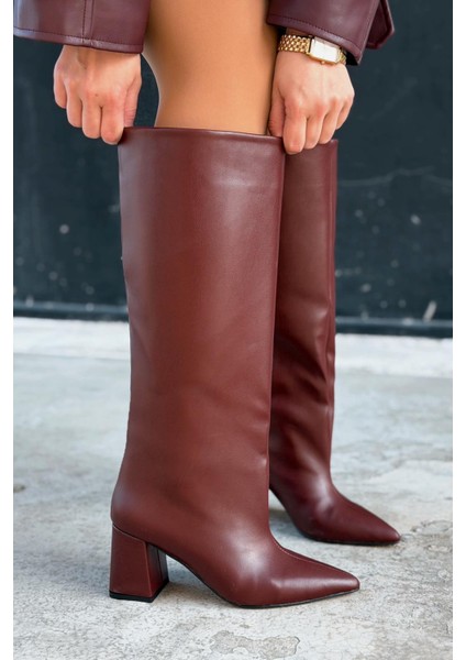 Jarlene Kadın Topuklu Çizme Bordo Mat Deri fiyatları