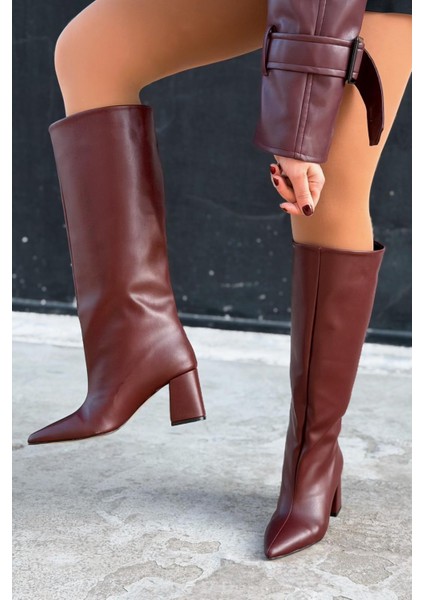 Jarlene Kadın Topuklu Çizme Bordo Mat Deri modelleri