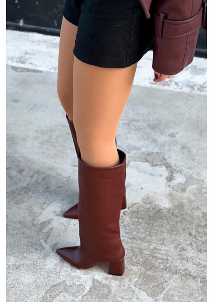 Jarlene Kadın Topuklu Çizme Bordo Mat Deri fırsatları