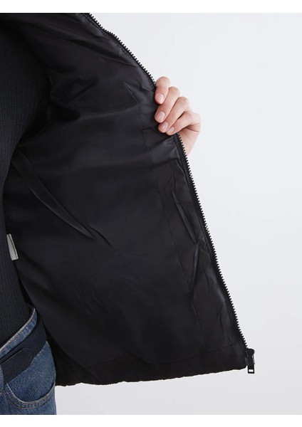 Lcw Eco Siyah Dik Yaka Kapitone Kadın Şişme Mont fırsatları