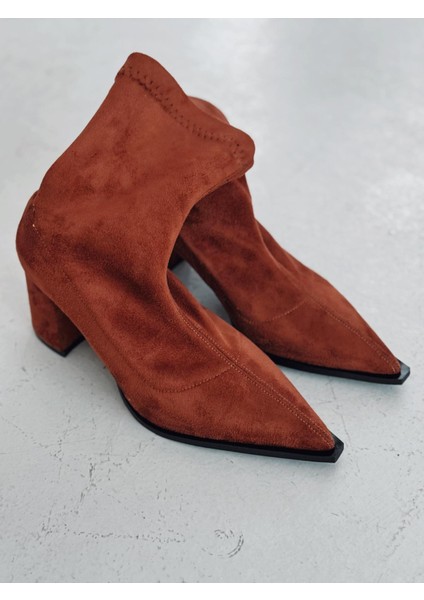 Caryne Kadın Topuklu Streç Bot Taba Süet fiyatları