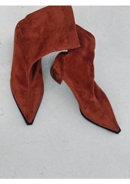 Caryne Kadın Topuklu Streç Bot Taba Süet modelleri