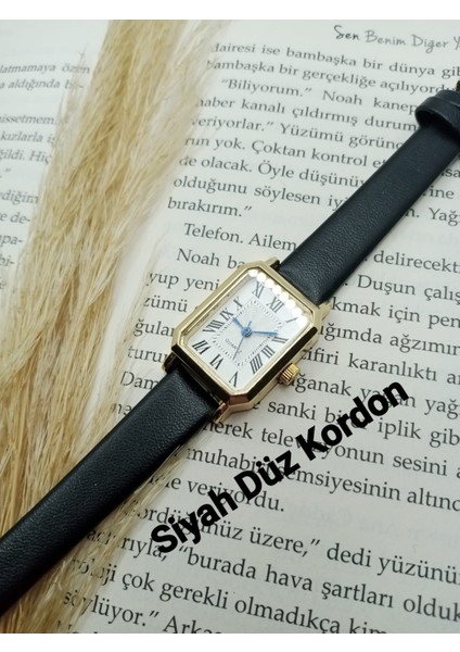 Kadın Kol Saati Vintage Gold Kasa- Oval Model- Siyah Düz Kordon TT0054