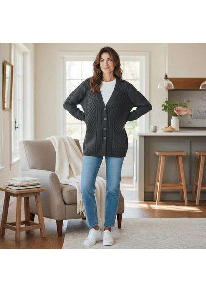 Mimoza Örme Triko V Yaka Cepli Hırka