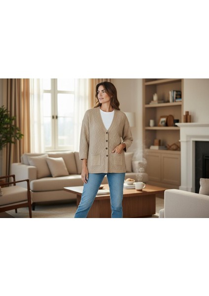 Mimoza Örme Triko V Yaka Cepli Hırka