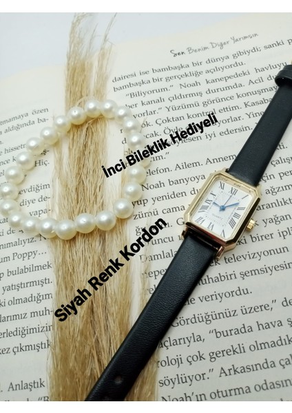 Kadın Kol Saati Vintage Gold Kasa- Oval Model- Siyah Düz Kordon TT0054